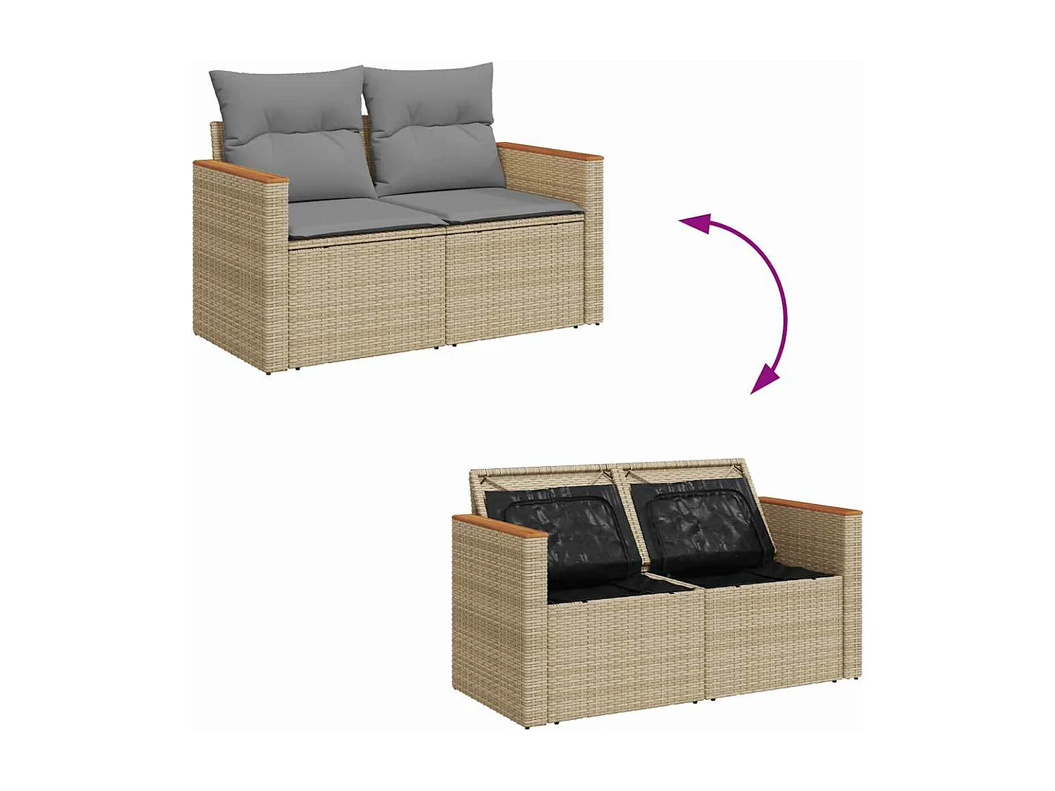 Salon de jardin avec coussins 9 pièces beige résine tressée acacia