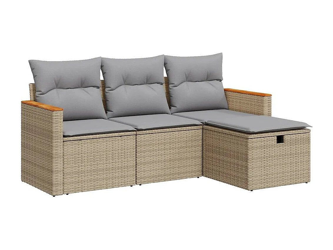 Salon de jardin avec coussins 4 pièces beige résine tressée