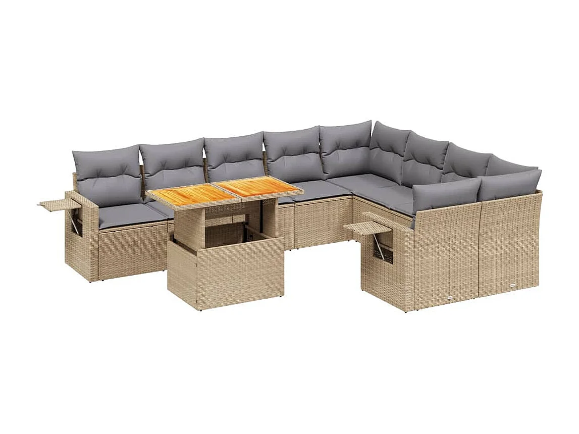 Juego de sofás jardín con cojines beige 10 piezas ratán sintético