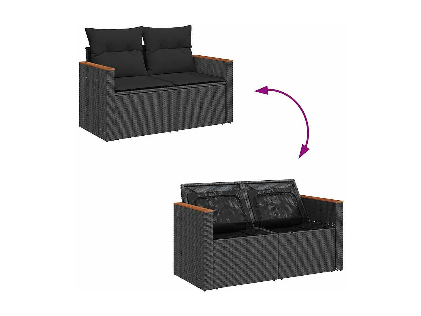 7-delige Loungeset met kussens poly rattan acacia zwart