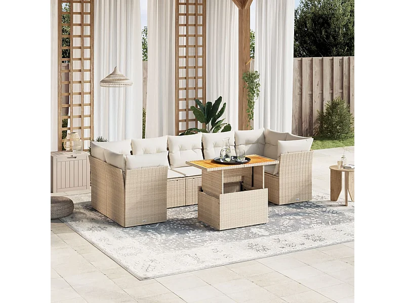 Salon de jardin avec coussins 8 pièces beige résine tressée