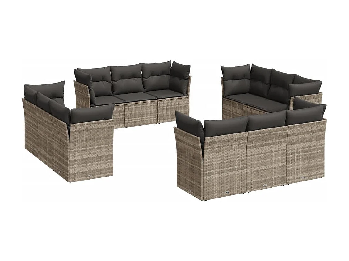 Salon de jardin avec coussins 12 pièces gris clair résine tressée