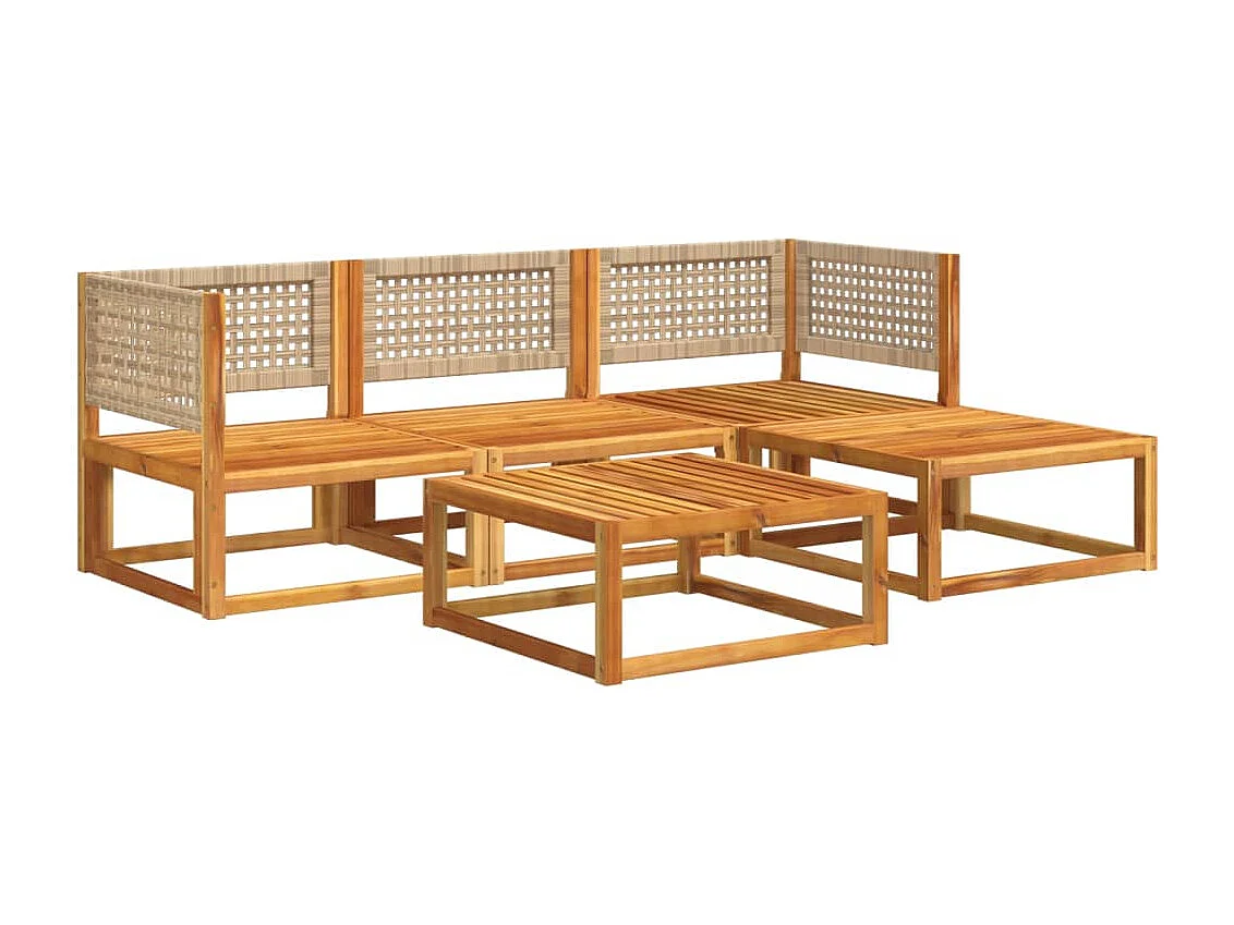 5-delige tuinbankset met kussens acaciahout & rotan