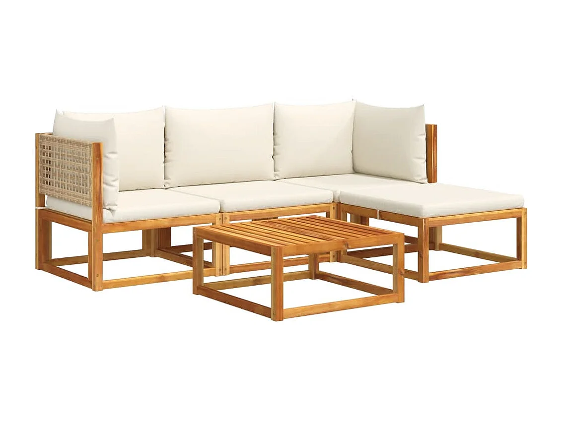 Salon de jardin avec coussins 5 pièces Bois d'acacia solide