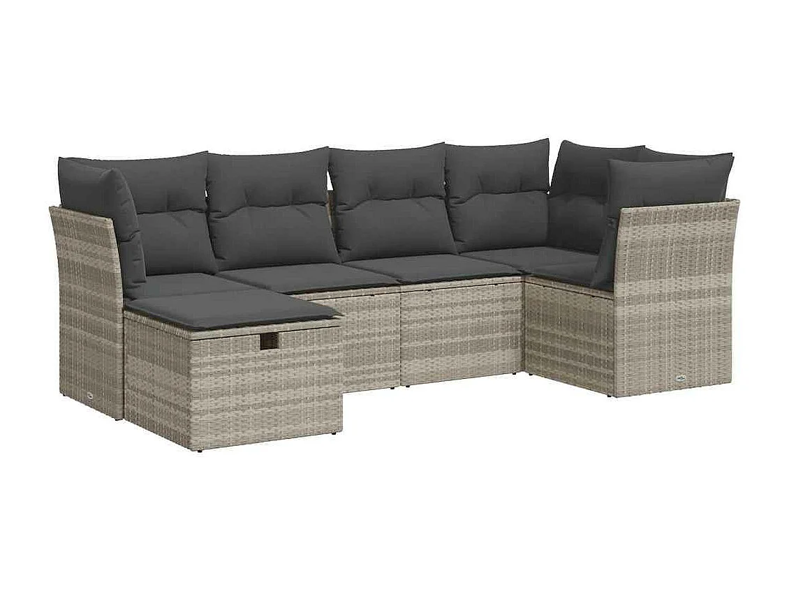 Salon de jardin 6 pièces avec coussins gris clair résine tressée