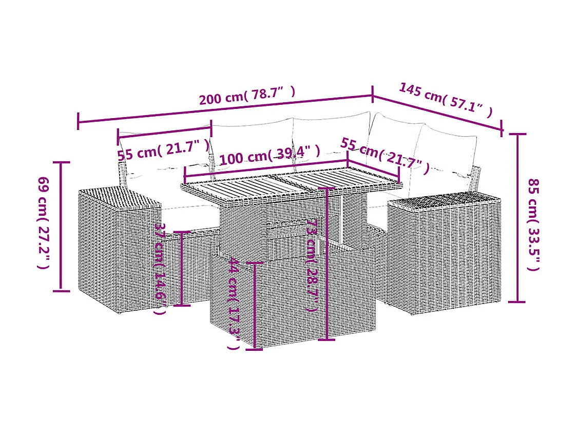 Juego de sofás jardín con cojines 5 piezas ratán sintético beige