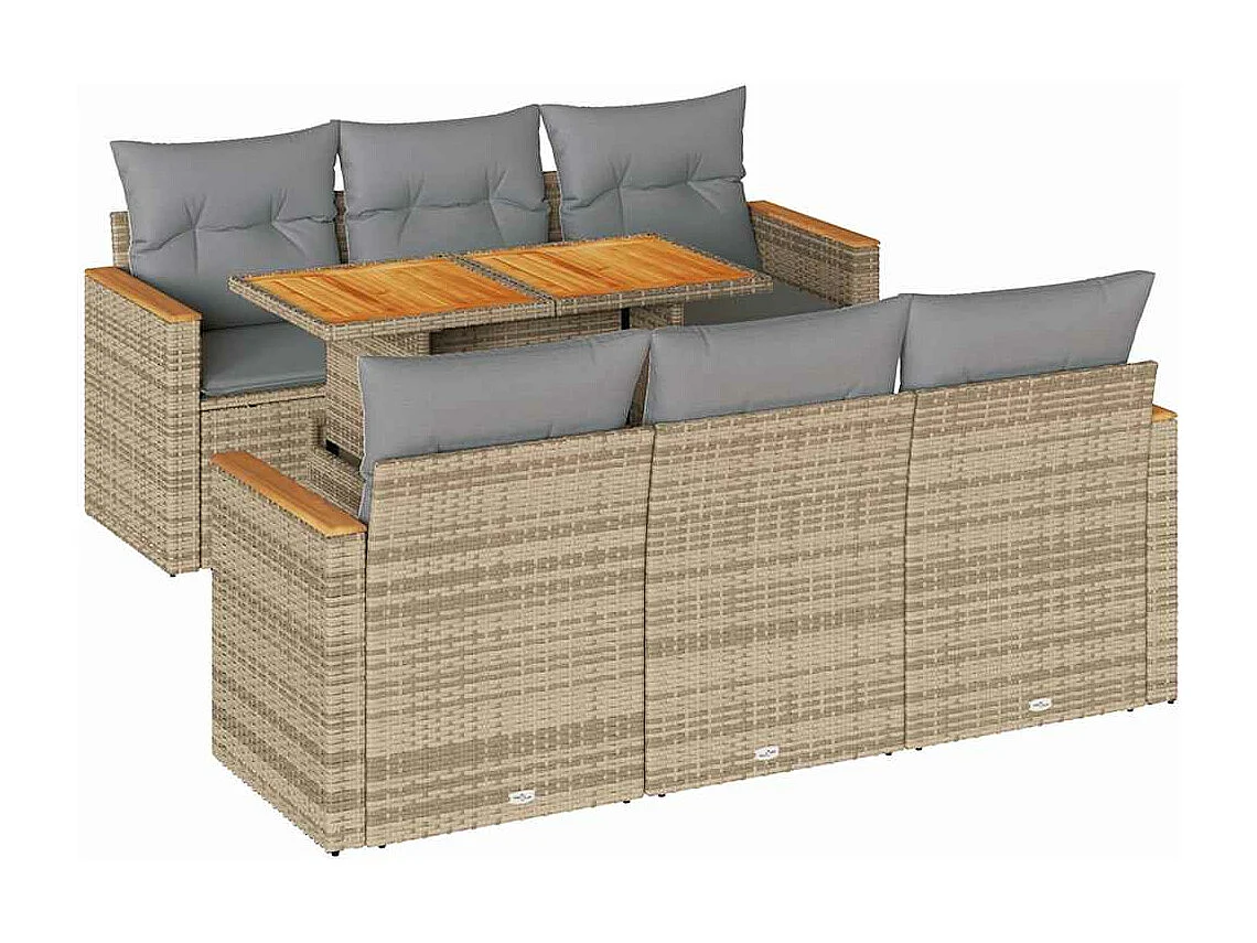 Salon de jardin avec coussins 7 pièces beige résine tressée acacia