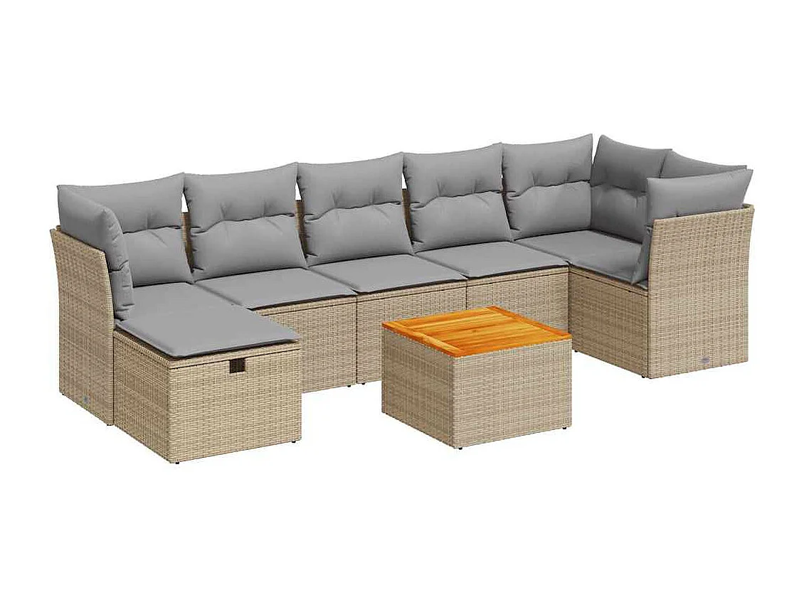 8-delige Loungeset met kussens poly rattan beige