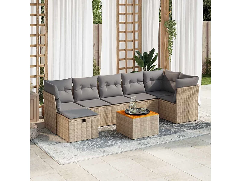 8-delige Loungeset met kussens poly rattan beige