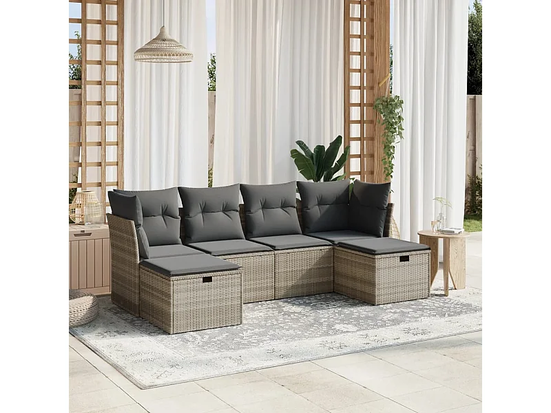 Salon de jardin 6 pièces avec coussins gris clair résine tressée