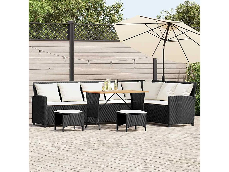 4-delige Tuinbankstel met kussens L-vormig poly rattan zwart