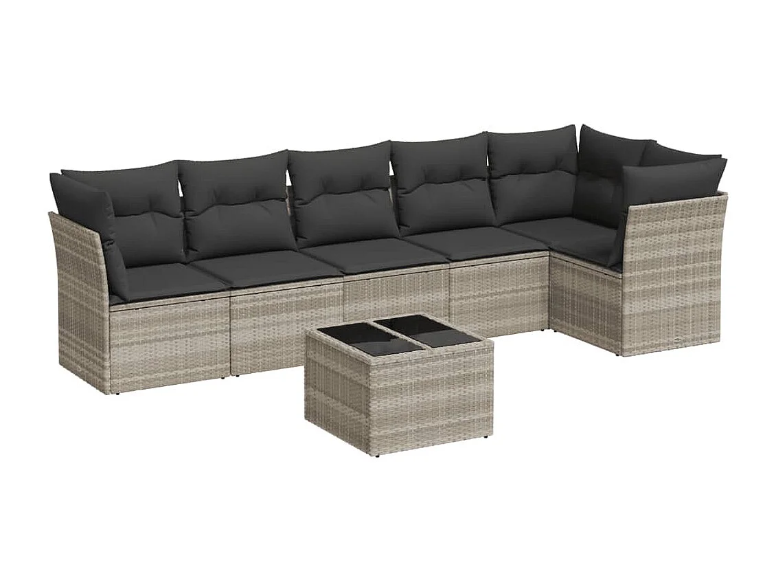 Salon de jardin avec coussins 7 pièces gris clair résine tressée