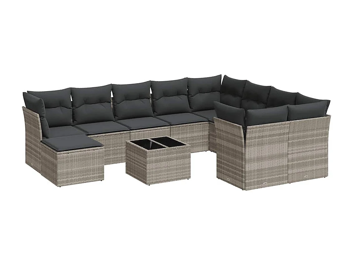 11-delige Loungeset met kussens poly rattan lichtgrijs