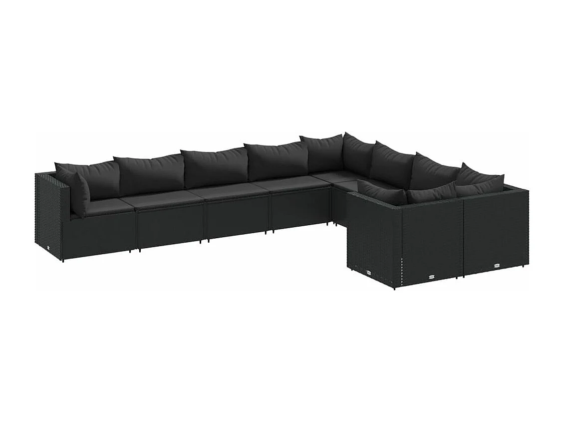 Salon de jardin 9 pièces avec coussins noir résine tressée