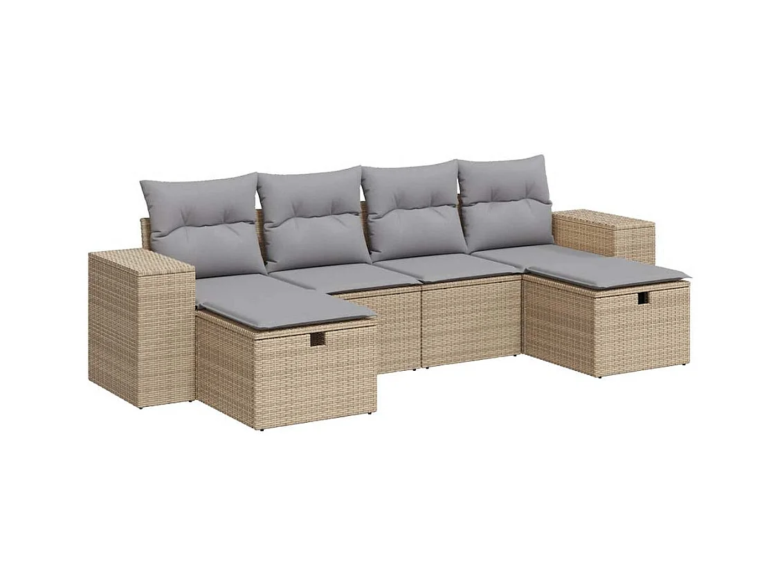 Salon de jardin avec coussins 6 pièces beige résine tressée