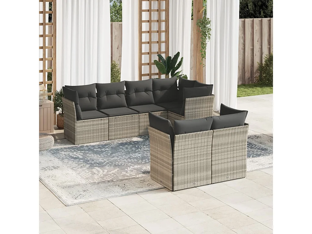 Salon de jardin avec coussins 7 pièces gris clair résine tressée