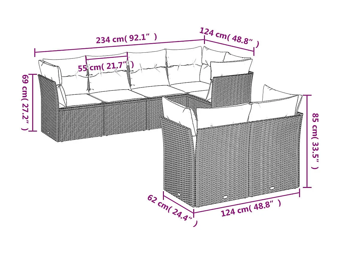 Salon de jardin avec coussins 7 pièces gris clair résine tressée