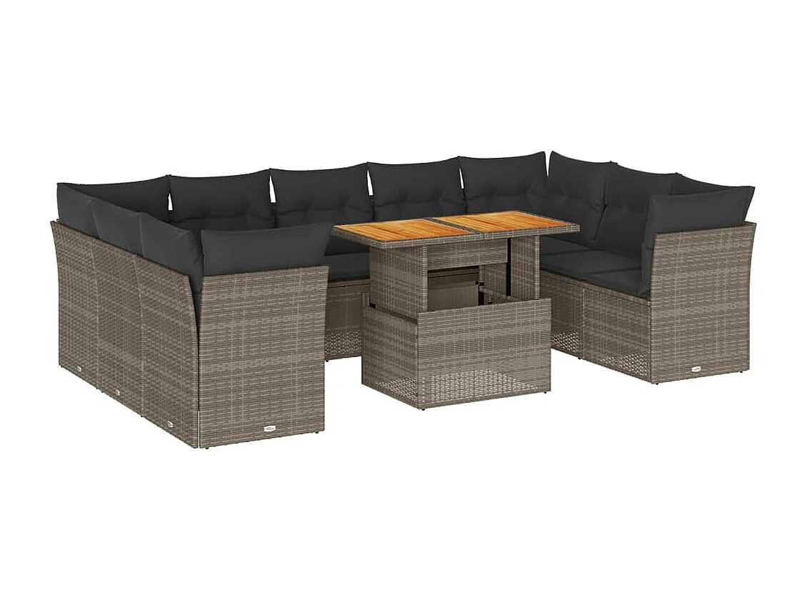 Set de sofás de jardín y cojines 10 piezas ratán sintético gris
