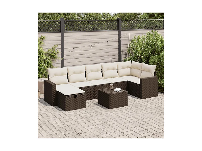 8 peças conjunto sofás de jardim com almofadões vime PE castanho