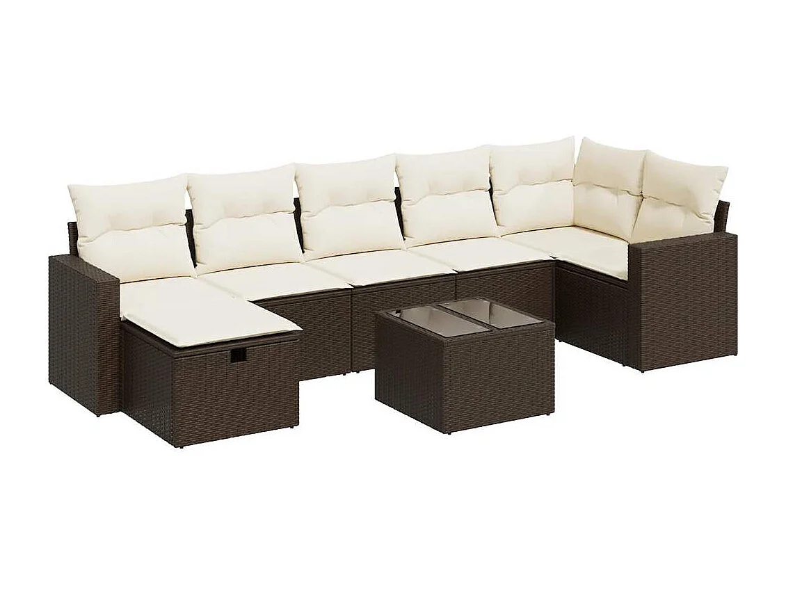 8 peças conjunto sofás de jardim com almofadões vime PE castanho