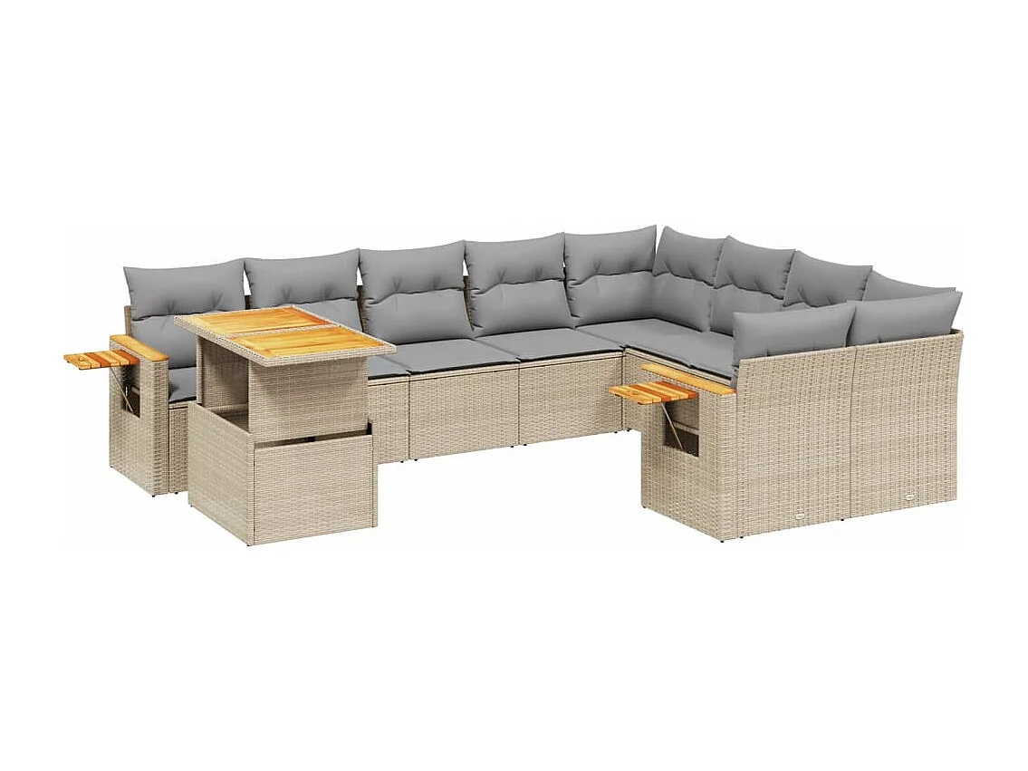 Salon de jardin avec coussins 10 pièces beige résine tressée