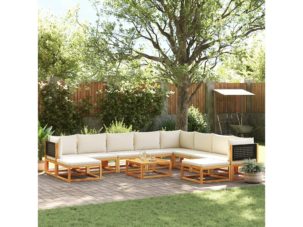 11 peças conjunto sofás jardim comalmofadões madeira maciça acácia