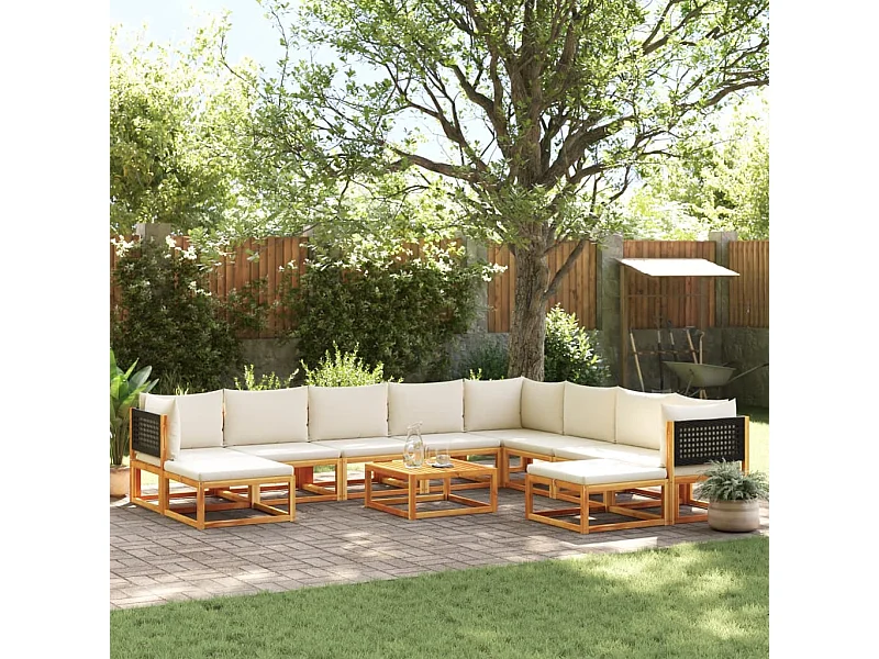 Salon de jardin avec coussins 11 pièces bois massif d'acacia