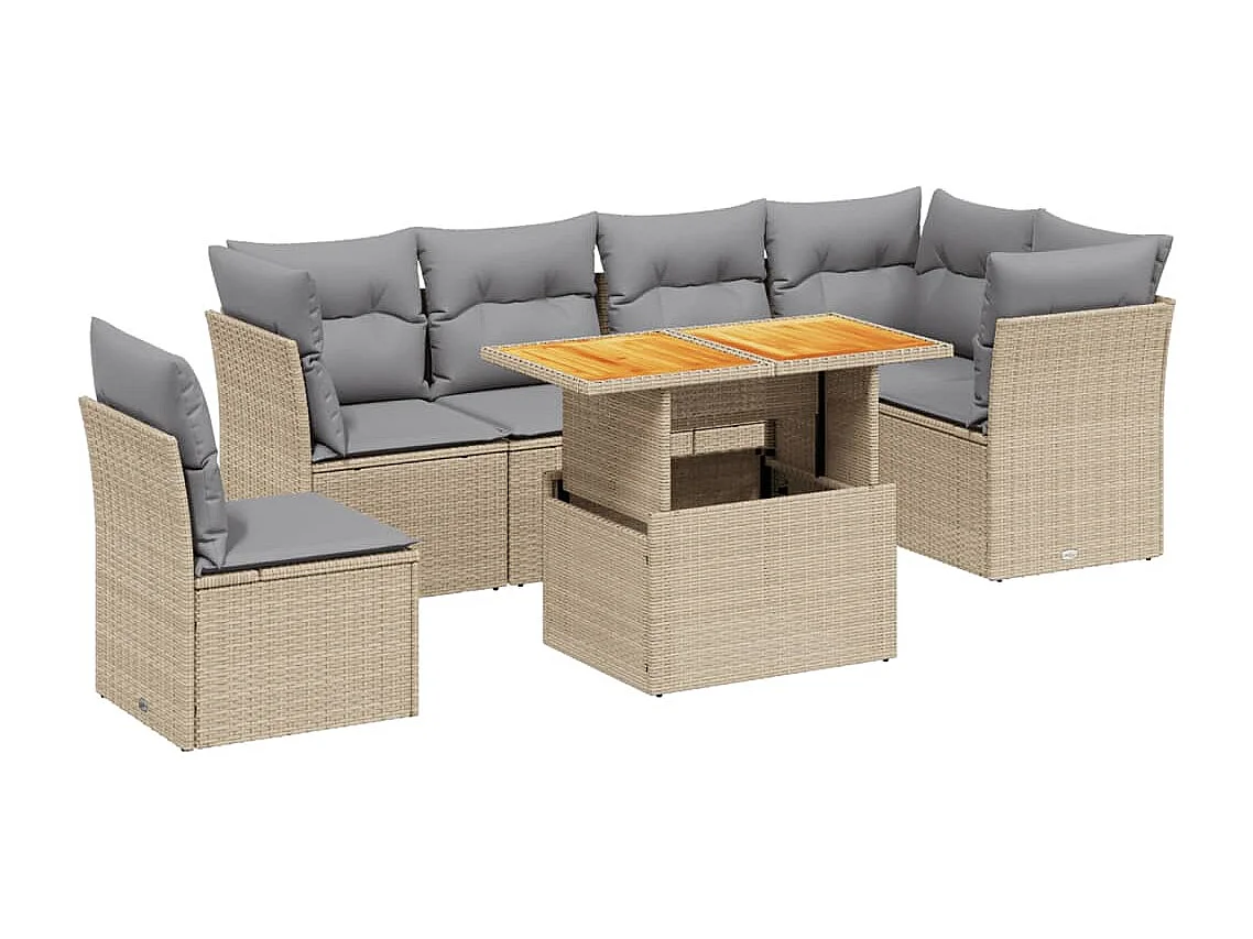 Salon de jardin avec coussins 7 pièces beige résine tressée