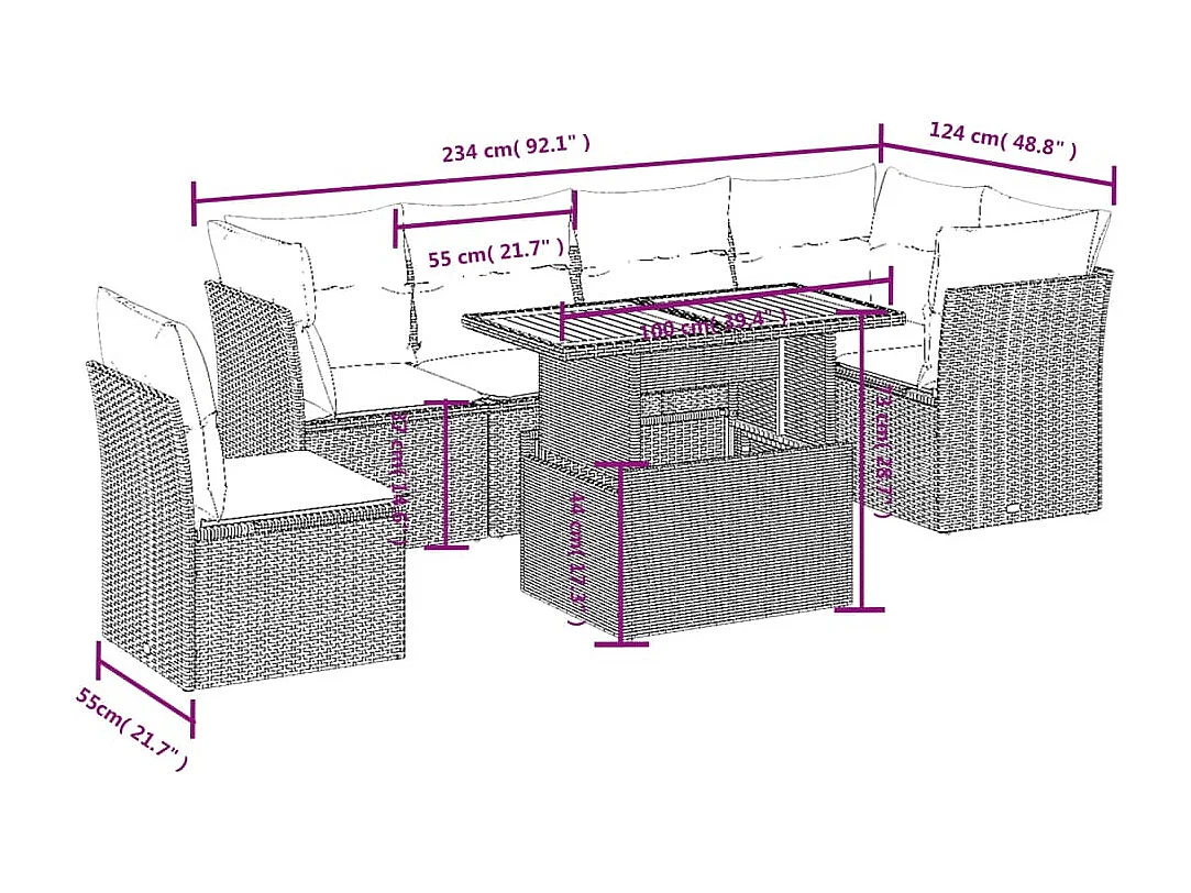 Salon de jardin avec coussins 7 pièces beige résine tressée