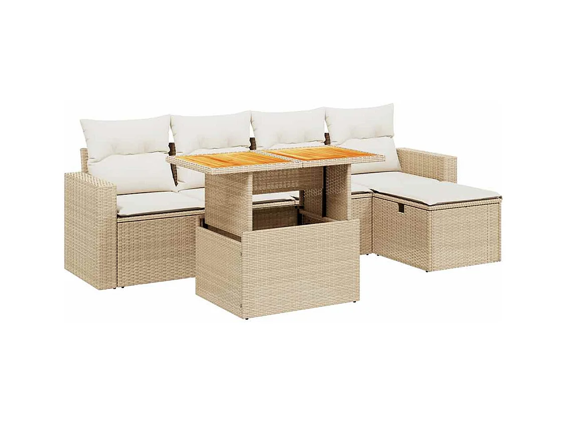 Salon de jardin avec coussins 6 pièces beige résine tressée