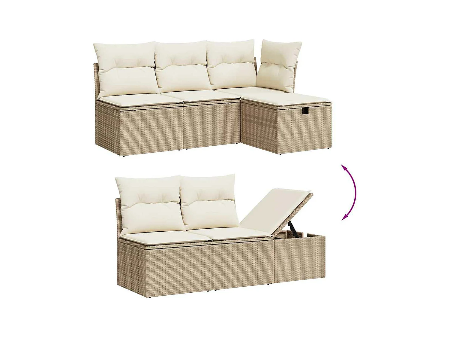 Salon de jardin avec coussins 6 pièces beige résine tressée