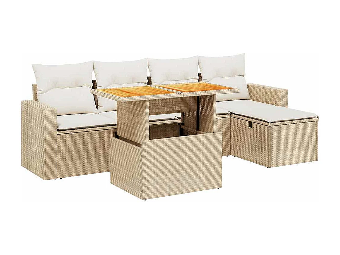 Salon de jardin avec coussins 6 pièces beige résine tressée