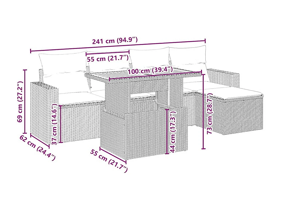 Salon de jardin avec coussins 6 pièces beige résine tressée