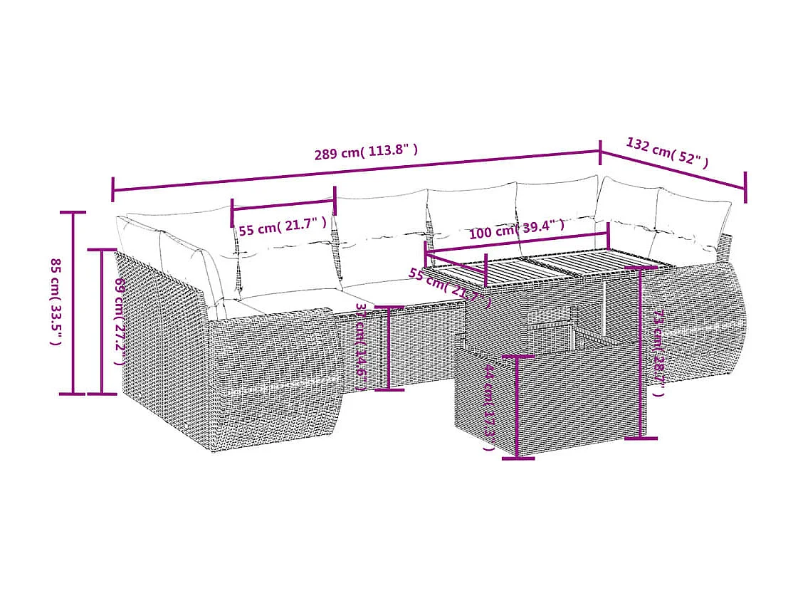 Salon de jardin avec coussins 8 pièces beige résine tressée
