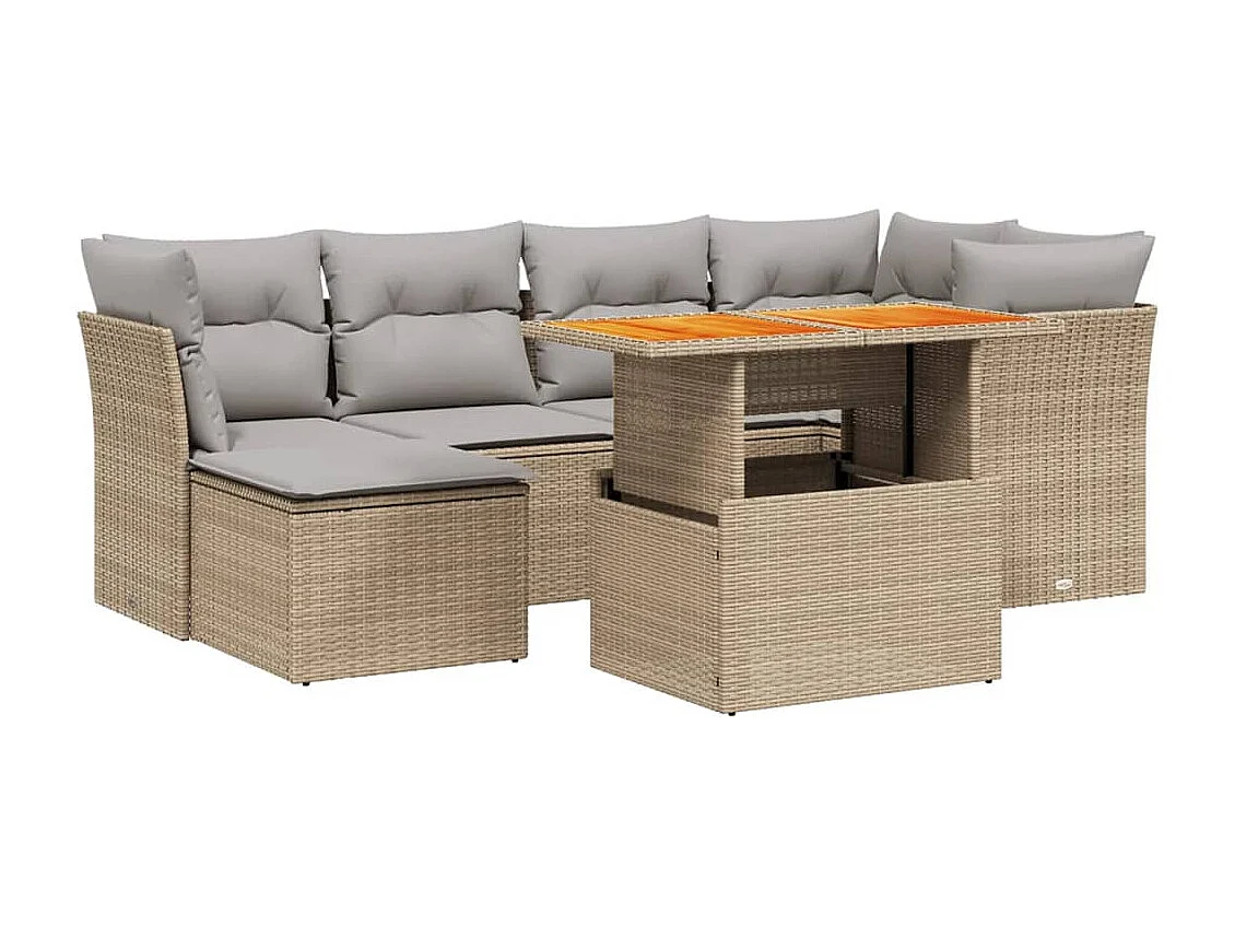 Salon de jardin avec coussins 7 pièces beige résine tressée