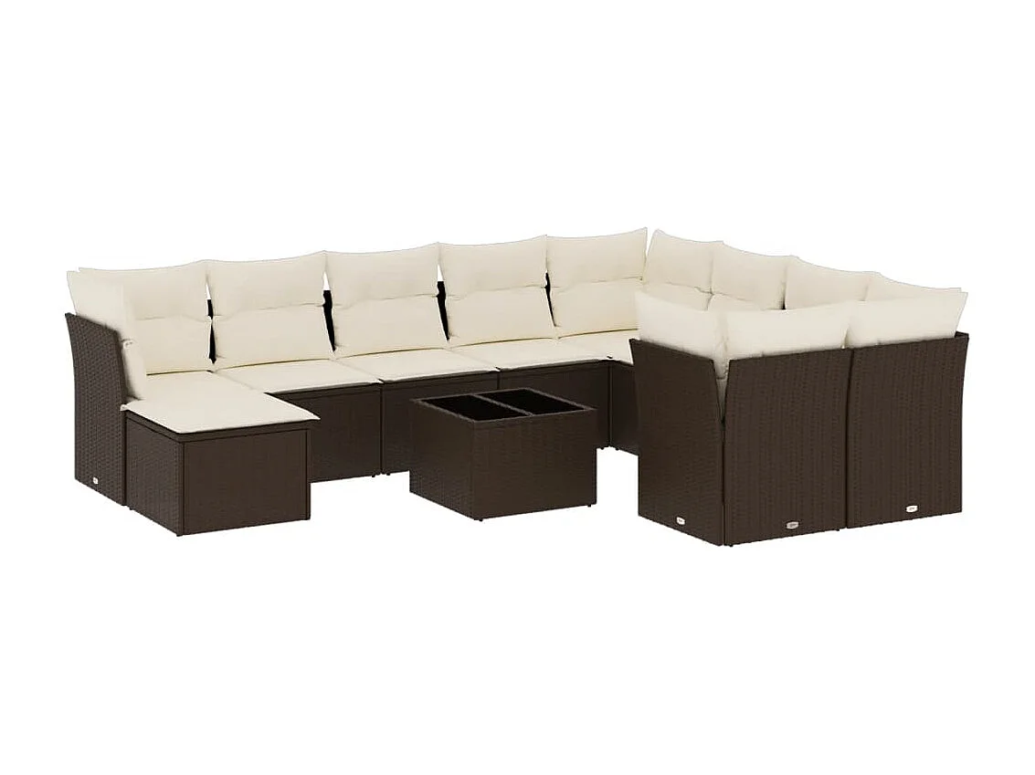 11-delige Loungeset met kussens poly rattan bruin
