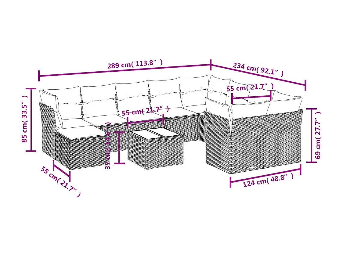 11-delige Loungeset met kussens poly rattan bruin