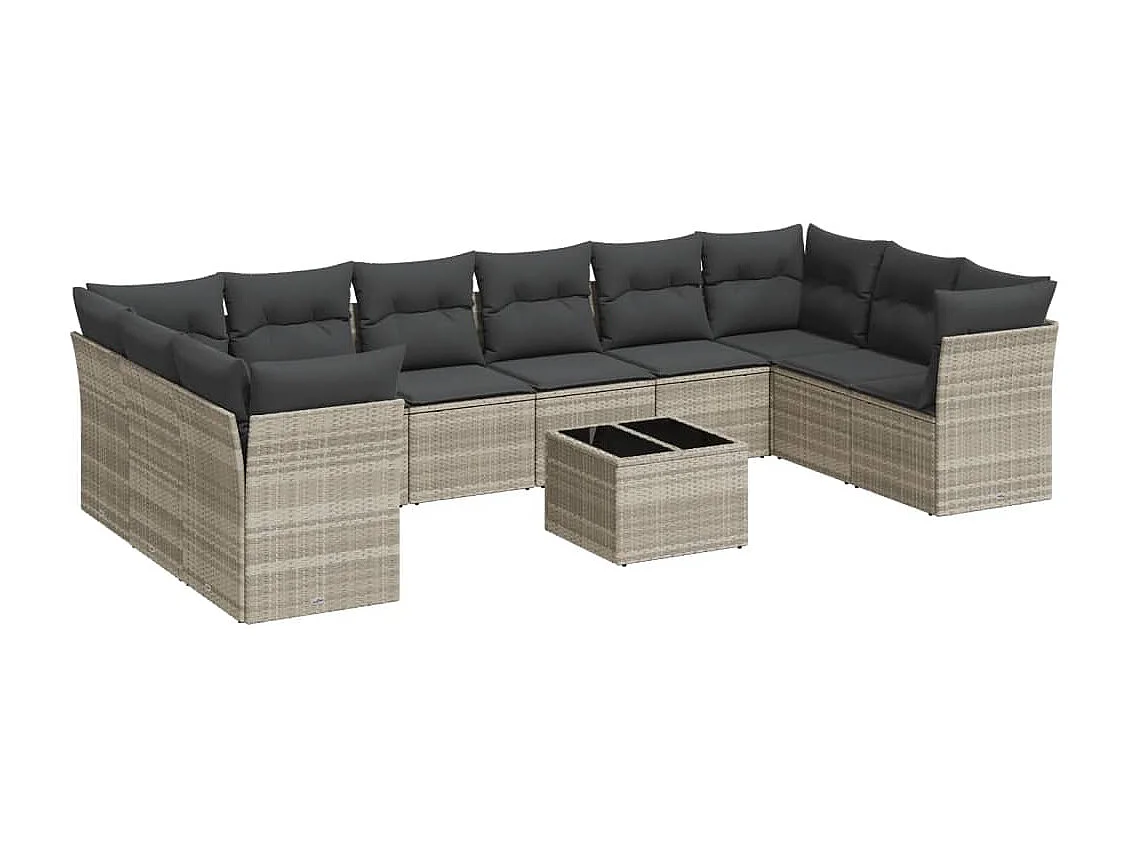 11-delige Loungeset met kussens poly rattan lichtgrijs