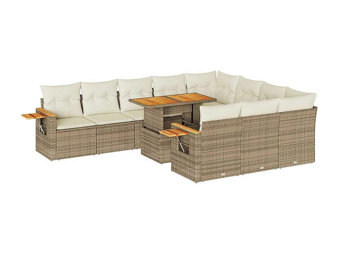 Salon de jardin avec coussins 10 pièces beige résine tressée acacia