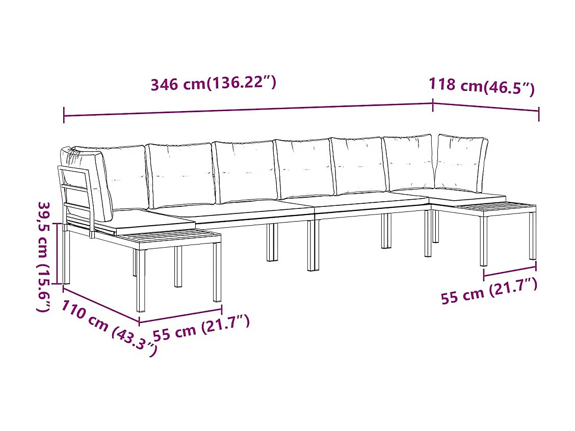 4 peças sofás de jardim com almofadões aço revestido a pó preto