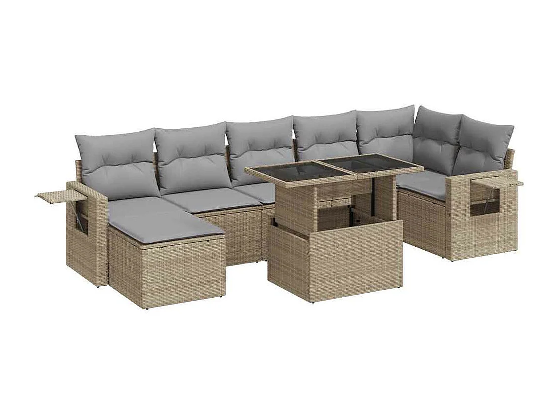 Salon de jardin avec coussins 8 pièces beige résine tressée