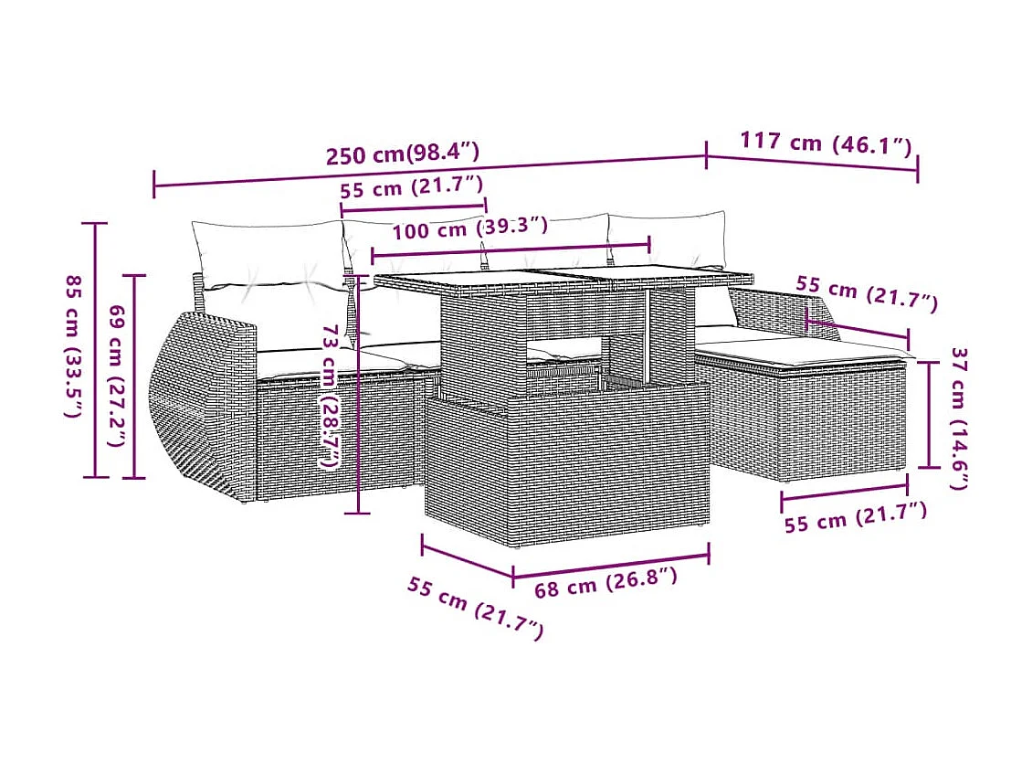 Juego de sofás jardín con cojines 6 piezas ratán sintético beige