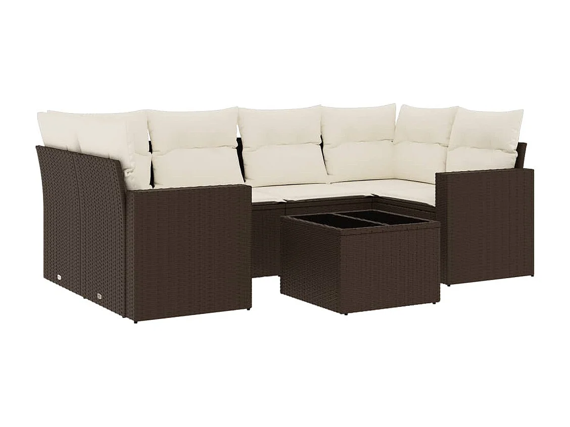 7-delige Loungeset met kussens poly rattan bruin