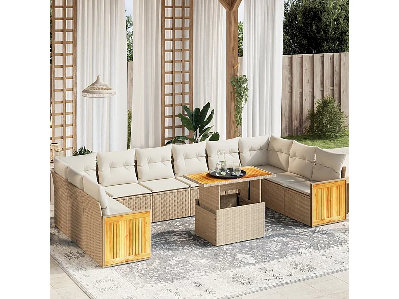 11 peças conjunto sofás de jardim com almofadões vime PE bege