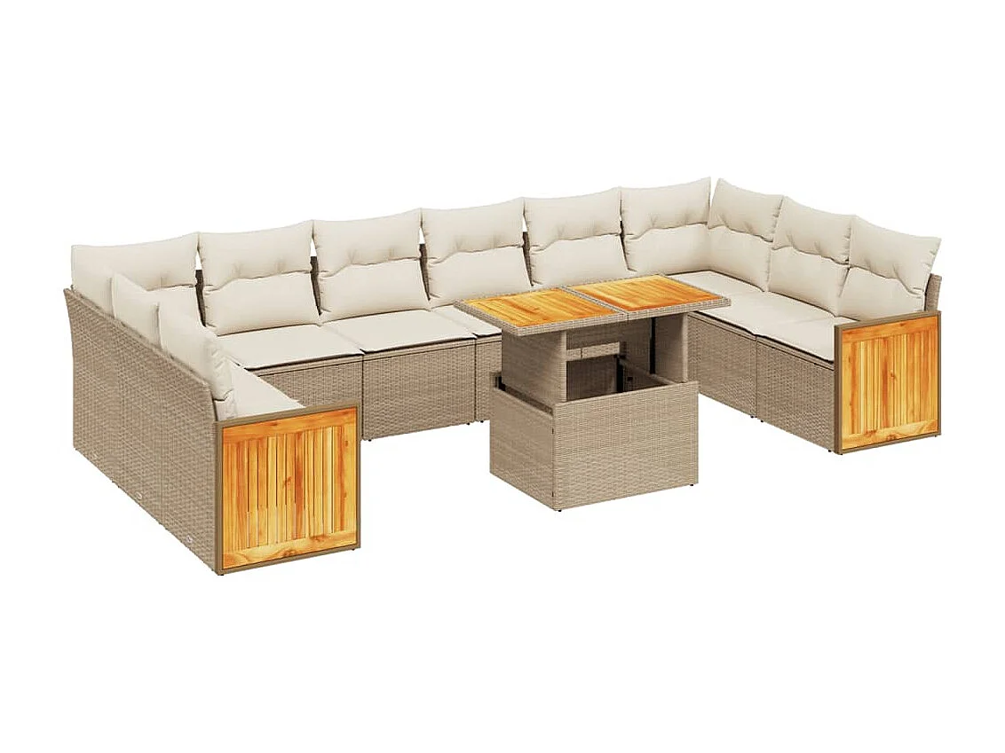 11 peças conjunto sofás de jardim com almofadões vime PE bege