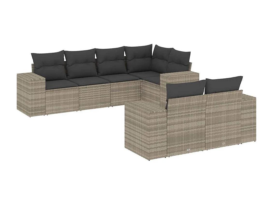 Salon de jardin avec coussins 7 pièces gris clair résine tressée