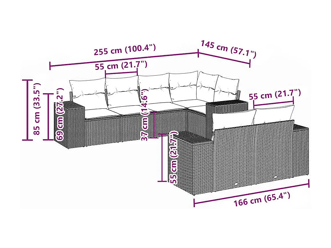 Salon de jardin avec coussins 7 pièces gris clair résine tressée