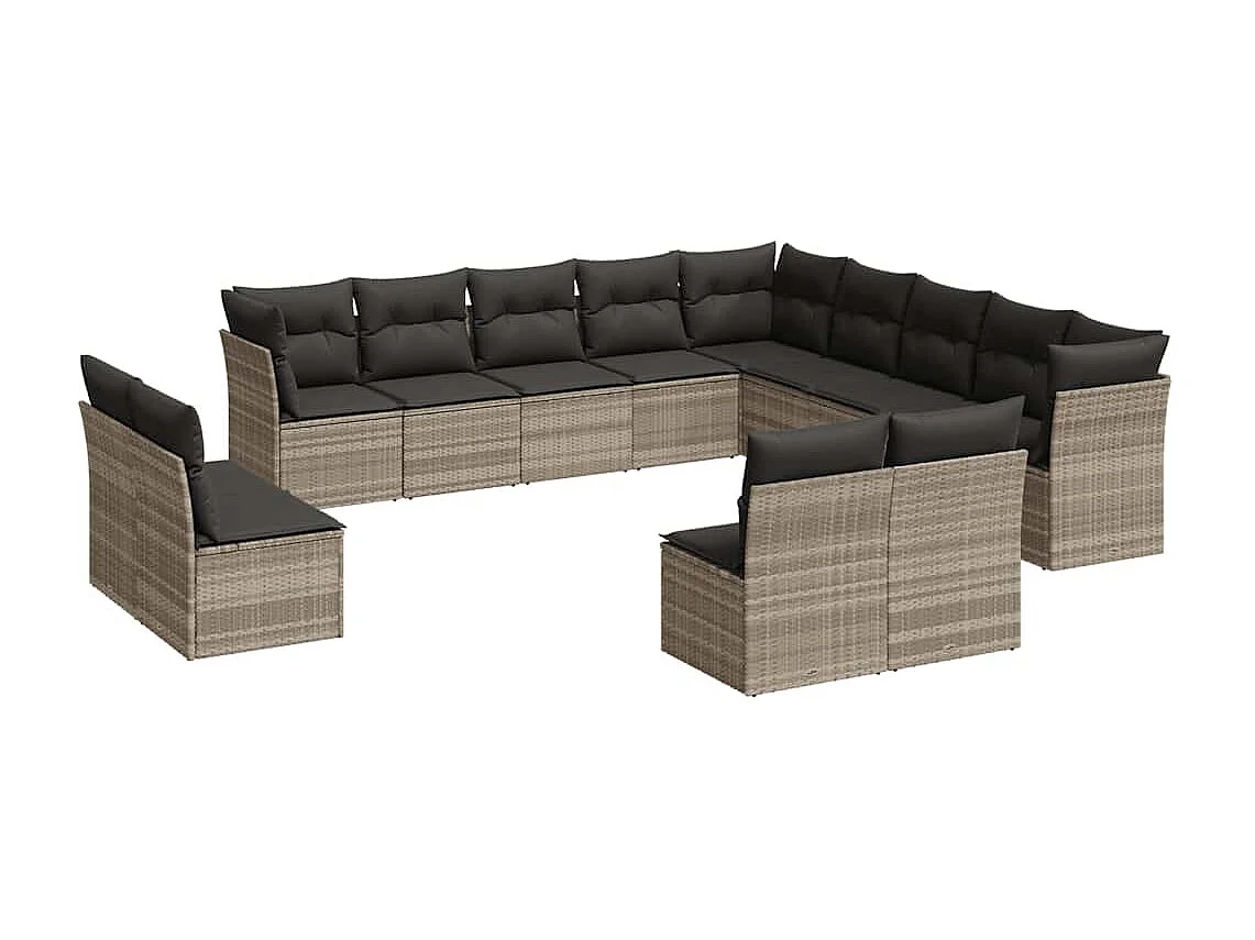 Set sofás de jardín con cojines 13 piezas ratán sintético gris