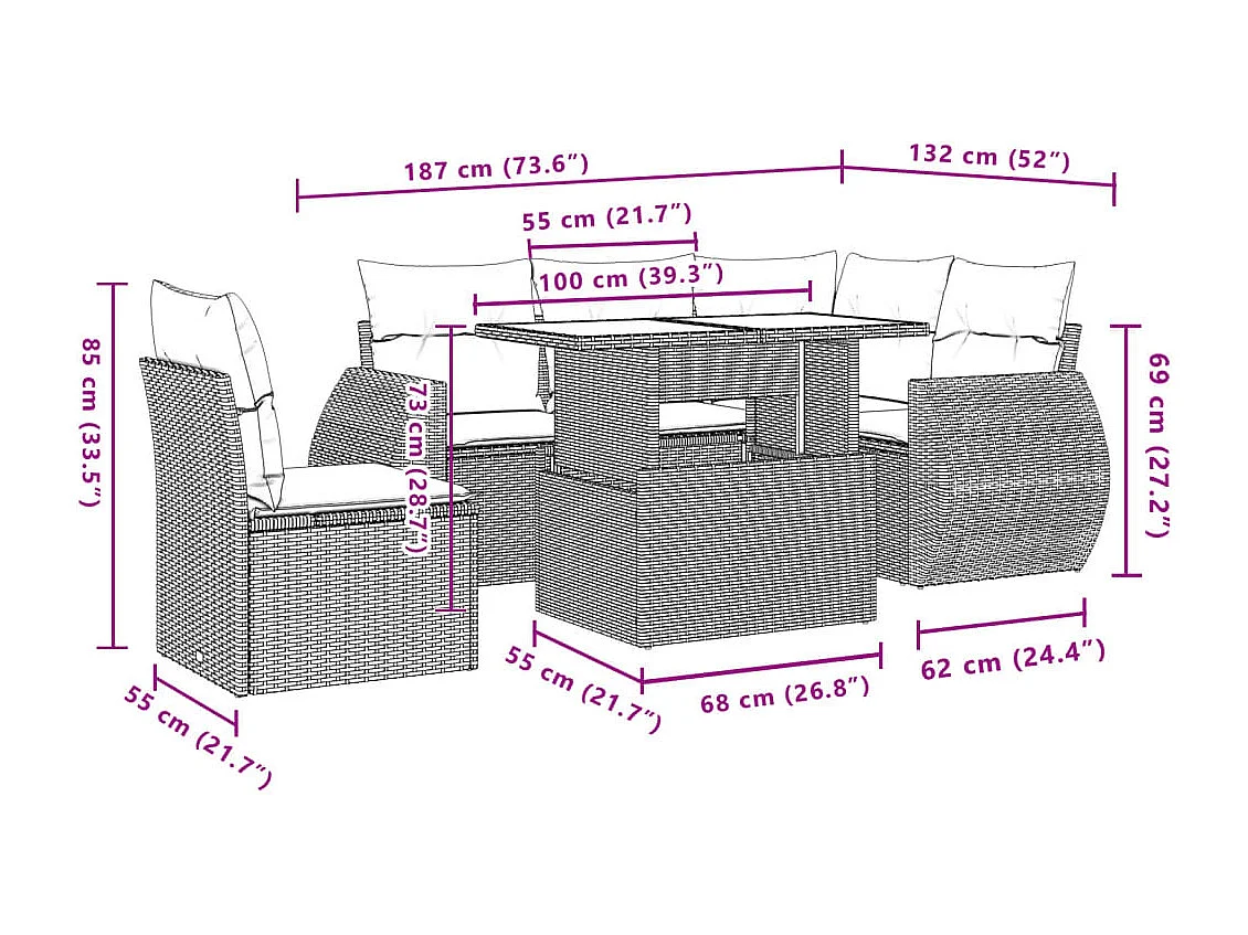 Salon de jardin avec coussins 6 pièces beige résine tressée