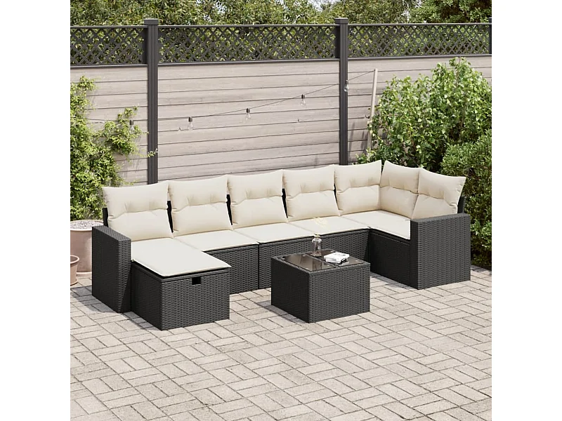 8 peças conjunto sofás de jardim com almofadões vime PE preto
